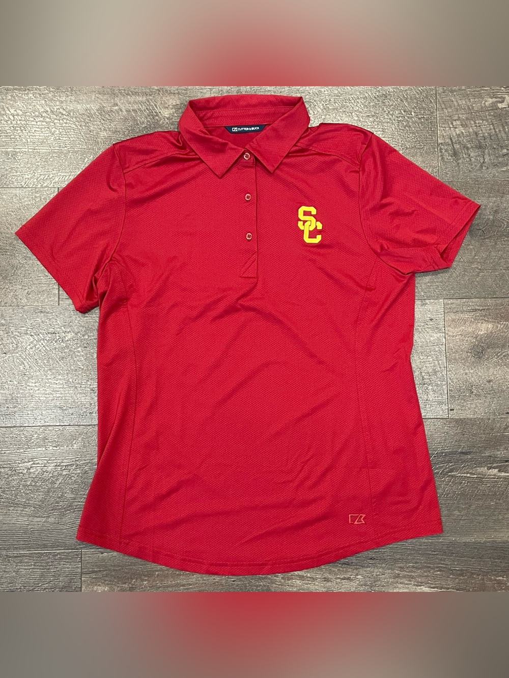 Cutter & Buck USC Trojans Red Short Sleeve Polo with Gold SC Logo Kid’s Size L